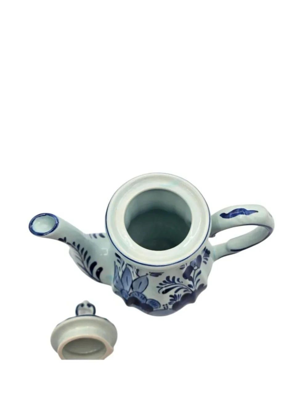 Hand-Painted Delft Blue Ceramic Teapot Lid Floral Design Holland Vintage Decor